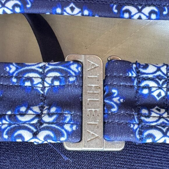 Athleta Tangier Cutout One Piece Swimsuit Navy Blue and White Print Halter Smal - Picture 8 of 11